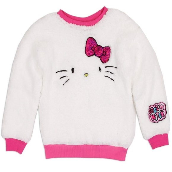 Sanrio Other - Hello KITTY Girls 4 Or 6 Sherpa Sweatshirt. White/Pink Metallic Pink Sequin Bow